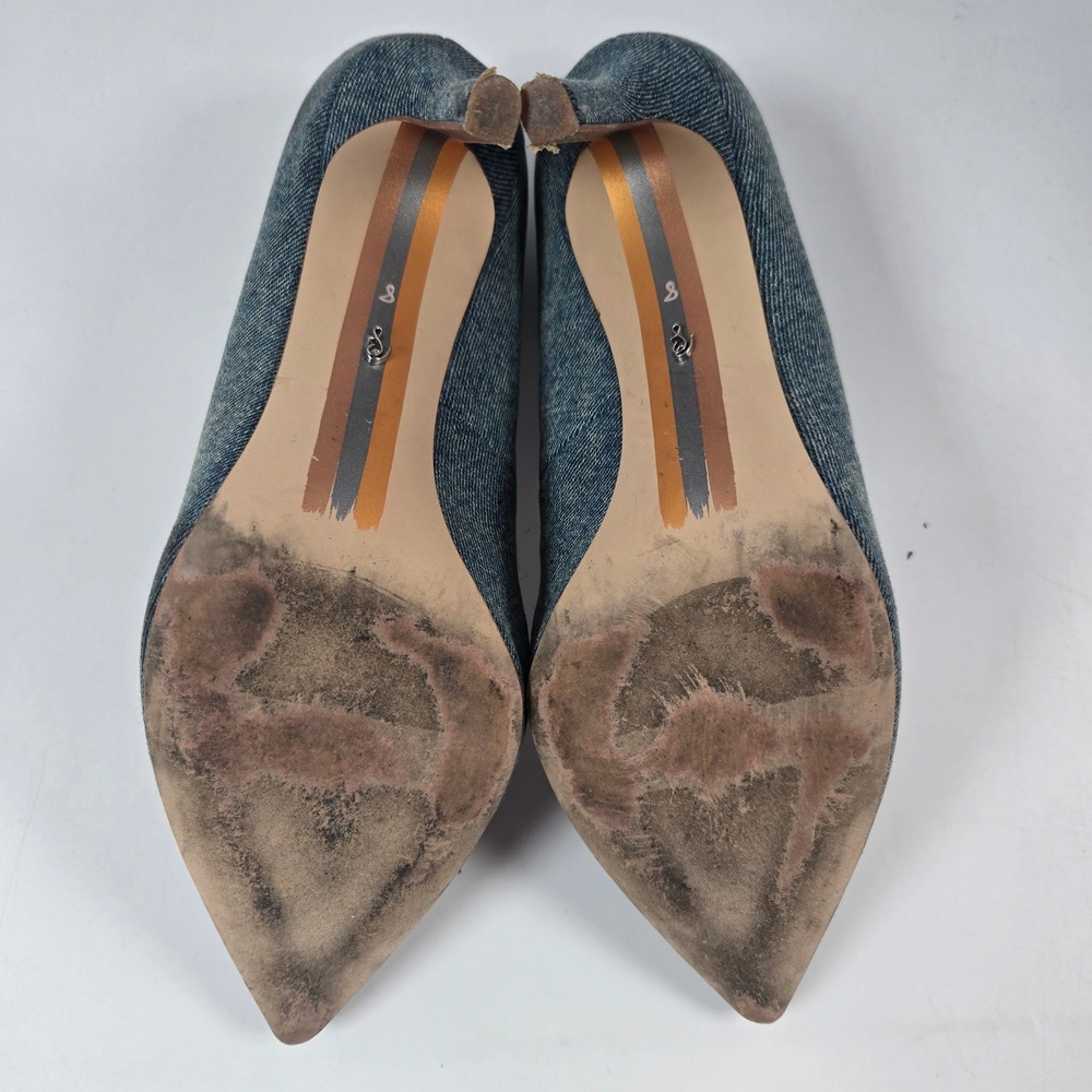 Sam Edelman Pumps Women 8 Blue Denim Beaded Buckle Hazel Stiletto Heels Pointed - Picture 8 of 9